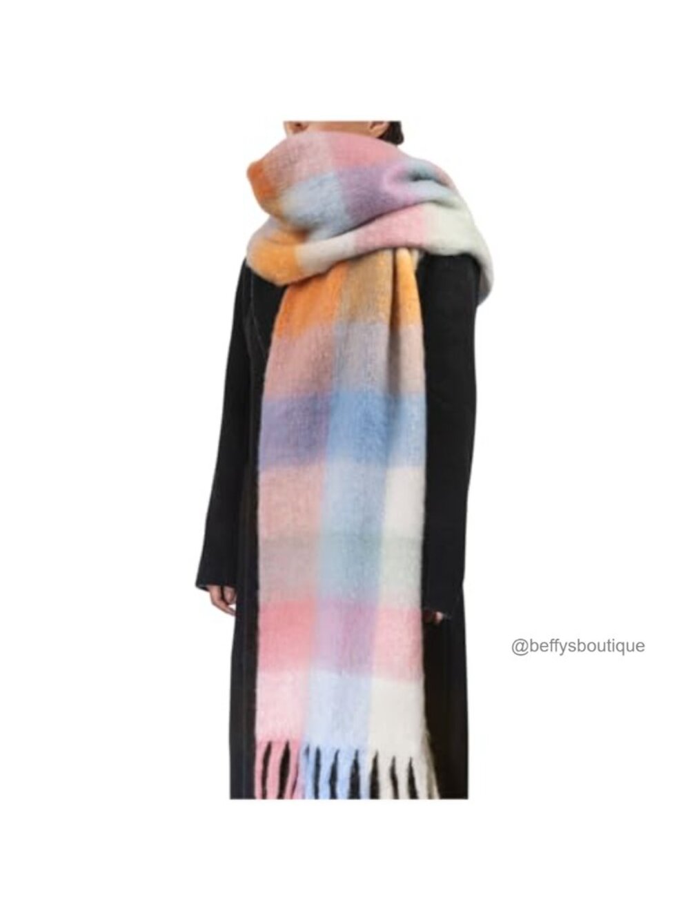 Women's Winter Scarf 100% Polyester Blanket Scarf Thick Warm Plaid Tassel